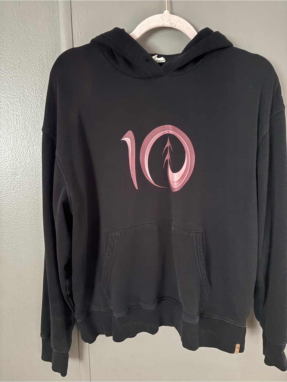 Tentree Black Women's Hoodie with Pink/Mauve logo